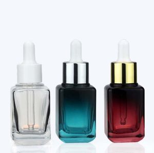 Square Glass Dropper Perfume Bottle Droppers Butelka 30 ml w gradient niebieski czerwony i przezroczysty SN709