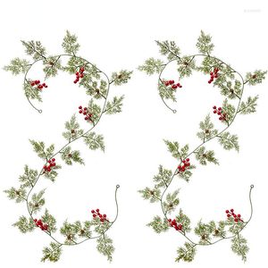 Fiori decorativi Simulato Foglia di pino e cipresso Rattan Natale Cono di frutta rossa Decorazione interna 26 Ramo artificiale a forchetta