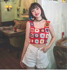 Women's Knits Tees Fashion Women's Vest Summer Camis Sleeveless Tops Multiple Color Hand Crochet Embroidery Openwork Knit Tank Tops Streetwear Y2k W0306