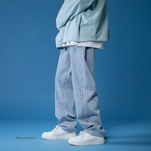 Mäns jeans vårbrett ben mode casual koreanska män streetwear löst hiphop rak denim byxor mens m 2xl 230306