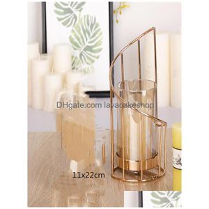 Velas Golden Iron Holder European Geométrico Candelário Romântico Candelas Cristal Copa Decoração de Table Home T200624 Droga Gar Otqa9