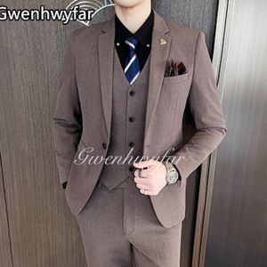 Ternos masculinos Gwenhwyfar (calças de colete blazer) Vestido de noiva noivo Dark Plaid Classic Retro Men's Formal Business Suit de três peças Conjunto