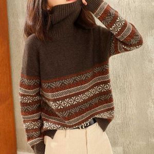 Kobiety swetry jesień/zima Turtleeck kaszmirowy sweter kobiety luźne swobodne dzianiny Tops Vintage pullover o nadcie