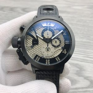 2023 Neue Linkshänder-Uhren Herrenuhren U-8060 50 mm Datum Quarz Chronograph Schwarzes Zifferblatt braunes Lederarmband Herren-Sportuhr Leuchtende Nadeln AAA