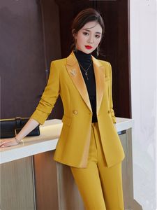 Kvinnors kostymer Blazers Elegant Stylish Set Woman 2 Pieces Blazer With Pant Suits Office Ladies Chic Formal Outfits Za Business Kit Autumn Overums 230306