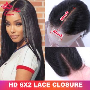 Renda HD 6x2 Kim K Fechamento Renda 2x6 Meio Profundo Linha do Cabelo Pré-Arrancada com Cabelo de Bebê Pequenos Nós Renda Transparente 100% Cabelo Humano Virgem Cru Liso Somente Fechamento