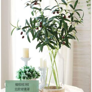 Dekorative Blumen Künstliche olivgrüne Blätter Äste mit Früchten für Zuhause El Vase Hochzeit Grün DIY Dekoration