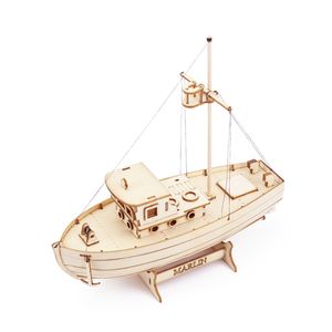 Blockerar träfartygsmodell kit segelbåt fiskebåt byggnad 3d pussel montering trä diy mekanisk leksak skrivbord dekoration för barn vuxna 230306
