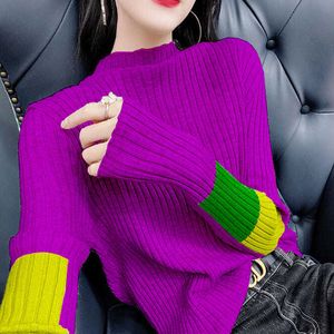 여자 스웨터 패션 반 하이 칼라 뜨개질 모든 매치 컬러 스웨터 여성 의류 가을 가을 풀오버 캐주얼 한국 탑 230306