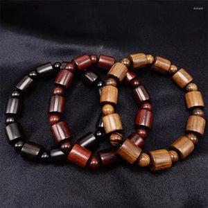 Strand Red Sandalwood Ebony Barrel Bread Bracelet Retro Buda Jóias 3 Modelos