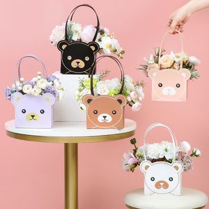 Gift Wrap 4pcs Cartoon Bear Wrapping Paper Boxes Floral Arrangement Flowers Bouquet Water Proof Carton Children's Day Gift Handbag Package 230306