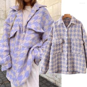 Giacche da donna Giacca Elmsk Donna Ins Fashion Blogger High Street Plaid Tasche invernali larghe Cappotto lungo camicia oversize in lana