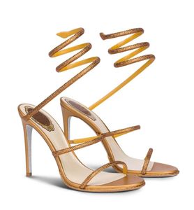 Summer Sexy ReneschaoVillas Cleo Sandals Sapatos Cristal envolve o salto alto Lady Sandalias Marca Elegante Casamento, Festa, Vestido, Night EU35-40
