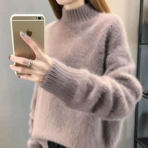 Kvinnors tröjor mink fleeced tröja tjock turtleneck långärmad toppar casual stickad pullover koreanska modesvattare vinterkläder för kvinna 230306