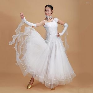 Sahne Giyim Balo Salonu Dans Elbisesi Kadınlar 10 Renk Ev Yapımı Rhinestone Top Gazlı Etek Performans Modern Caz Waltz Vestido Menina