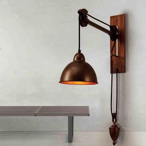Wall Lamp Vintage Iron Pulley Spindle Lights Coffee Shop Bar Wood Sconces Stairs Light Fixture Indoor Home Lighting