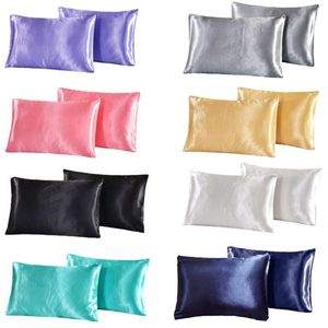 Pillow Case 2pcs 51x76cm Satin Silk Pillowcase Emulation Bedding Solid Envelop Style Protector Covers Pillows Cases