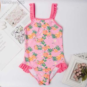 Pieces Swimming Girl Print Swimsuit One Piece Swim Swim Crianças Adoria de banho Garota de praia Crianças Terno de banho Baby Siamese Triangle Bikini W0310