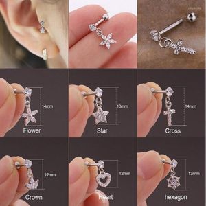 Stud Earrings Explosive Piercing Stainless Steel L Screw Micro-inlaid Zircon Pendant Flower Foreign Trade Ear Jewelry