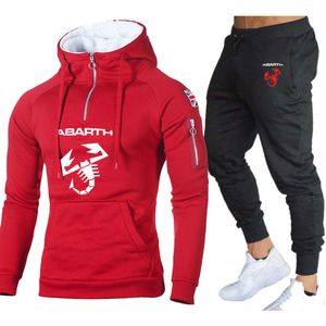 Herrspårspår Spring Autumn Casual Pullover Abarth Car Printing Suits Cotton High Quality Hoodie Trousers 2 -stycken Set 230306