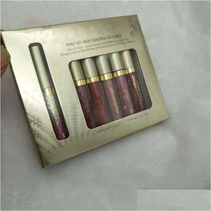 Läppglans stannar hela dagen Sparkle Night Liquid Lipstick och Glitter Top Coat 6st/Set Drop Delivery Health Beauty Makeup Lips Dhj9h