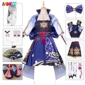 Anime Kostümleri Oyunu Genshin Etki Kamisato Ayaka Cosplay Gel Ayaka Kamisato Cosplay Kadınlar için Anime Elbise Cadılar Bayramı Peruk Ayakkabı Kıyafet XL Z0301