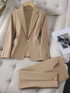 Damskie garnitury Blazers Office Dam Business Work Nose Pant Suit Kobiet Blazer i spodnie morelowe czarne solidne formalne 2 -częściowe zestaw 230306