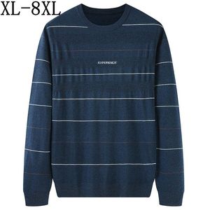 Men's Sweaters Size 8XL 7XL 6XL Wool Sweater Men 2023 Casual Striped O-Neck Pull Homme Autumn Winter Cotton Pullover Brand SweatersMen's