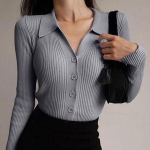 Women's Knits & Tees Women Lapel Slim Slimming Top Hollow Buttons Ladies V Sexy Neck Sleeve Cardigan Knitted Long Sweater Z8q0