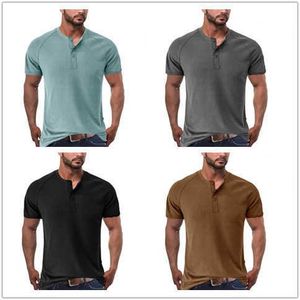 2023サマーメンズTシャツ半袖ボタンデザイナーTシャツヘンリーシャツ高品質のTシャツトップス