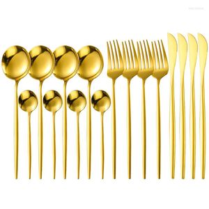 Conjuntos de utensílios de jantar 16pcs Conjunto de talheres dourados