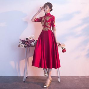 Ubranie etniczne impreza wieczorna sukienka Cheongsam Oriental chiński styl kobieta elegancka satynowa qipao seksowna ślub Prom krótki szata retro vestido