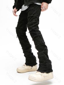 Men's Jeans Mens Black Skinny Denim Heavy Destruction Ripped Biker European American Streetwear Hip Hop Baggy Pants for Men 230306