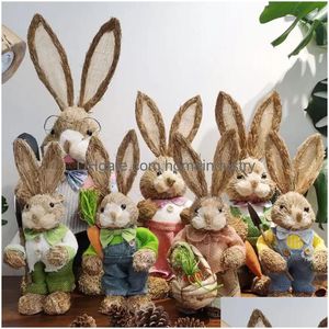 Party Favor 14 Artificial St Bunny Standing Rabbit With Carrot Home Garden Decoration Easter Theme Supplies Drop Delivery Festive Eve DHQKC