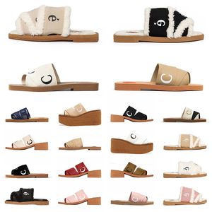 Großhandel 2023 Woody Sandalen Damen Pantoletten Flache Slides Hellbeige Weiß Schwarz Rosa Blau Spitze Schriftzug Canvas Croc Damen Sommer Outdoor Hausschuhe Schuhe Größe 35-42