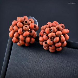 Серьги -грибы поляка бохо -коричневые черные деревянные круглые бусины для женщин ювелирных изделий и аксессуаров.