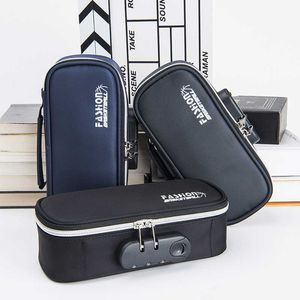 Pencil Bags Portable Password lock pencil case Boy Canvas Pencil bag large capacity pencil cases Student stationery bag kids pen case gifts J230306