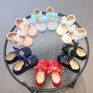 Infant Kids Girl Bow Princess Party Shoe Dance Shoe Solid Childrens Shoes For Baby Breathable PU Out Bow Shoes