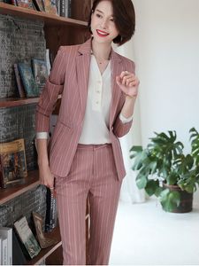 Ternos femininos Blazers Chegada Senhoras Pant Suit Formal Women Office Business Wear Wear 2 peças Conjunto de mangas compridas rosa verde Blazer e calça 230306