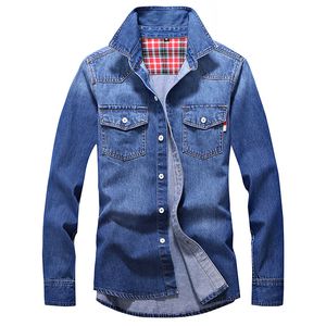 Camisas casuais masculinas denim camisa homens algodão jeans camisa moda outono magro manga longa cowboy camisa elegante lavagem magro tops tamanho asiático 3xl 230306