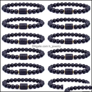 Perline 12 Constellation Bracciali Uomo Pietra nera Bracciale con fili di perline Segno zodiacale Oroscopo Amante Coppia Amicizia Gioielli D Dhk7Y