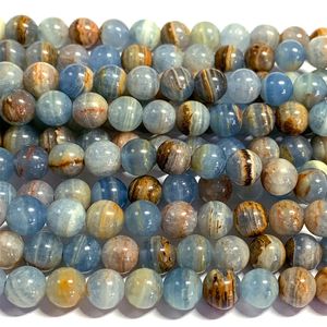 Beaded Necklaces Veemake Blue Calcite DIY Necklace Bracelets Earrings Natural Gemstone Crystal Round Ball Loose Beads For Jewelry Making 07035 230306