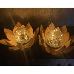 Solar-powered Waterproof Pathway Garden Patio Lamp Amber Crackle Globe Glass Lotus Flower Light For Driveway Pool