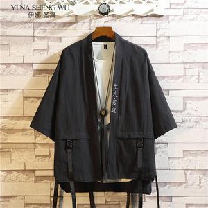 Etniska kläder Summer Men's Haori Cardigan Kimono samurai japanska kläder stand-up krage Löst tryck Yukata Streetwear Asian Asian