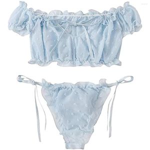 Bras Sets Women Sexy Lingerie Sheer Floral Print Off-Shoulder G Thong Women's Underwear Panties Exotic Ses Erotic Costumes Sleepwear