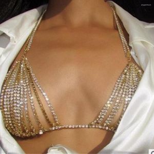 Anhänger Halsketten Sexy Frauen BH Halskette Strass Kette Schmuck aushöhlen Kristall Gold Bikini Quaste Crossover Brust Bauch Top Ketten