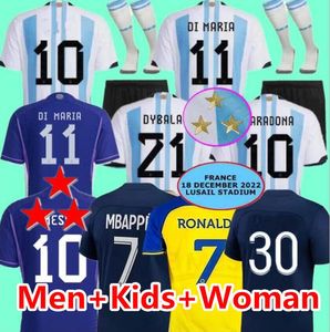 3 Yıldız 2022 Arjantin Futbol Forması Enzo Alvarez Dybala Aguero Maradona Di Maria J. Alvarez Ön Maç Al Nassr FC Ronaldo Erkek Kids Kit Futbol Gömlek