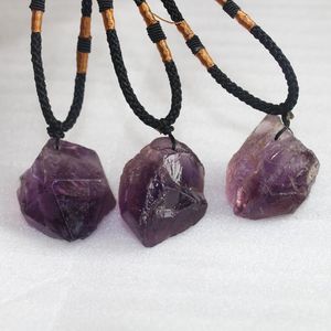 Anhänger Halsketten Natürliche Amethyst Stein Halskette Ornamente Lila Kristall Quarz Rohfarbe Überzogen Charme Heilung Finden