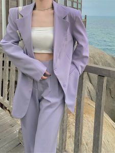 Women's Suits Blazers Two Piece Sets Womens Outifits Women Purple Blazer Suit Long Sleeve Jacket Female Business Casual Trousers Pantsuit Overcoat 230306