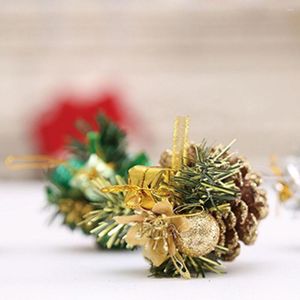 Juldekorationer 4st/set Pine Cone Hängande prydnad Diy Xmas Tree Pendant Gold Silver Party Office Dekoration Heminredning